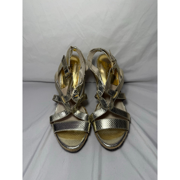 Women's Michael Kors Gold Espadrille Wedge Sandals 8.5 - Picture 1 of 7